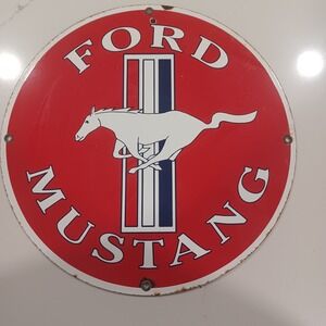 Ford Mustang Andre Rooney Sign Porcelain Enamel Advertising‎ Decor 18" Round